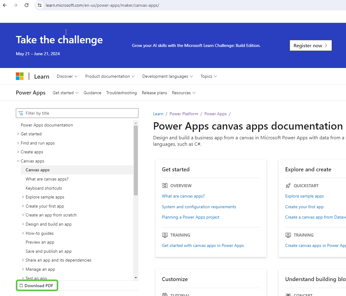 Download Power Apps Documentation